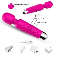 Wand Massager, 28 Functions, Rechargeable, Silicone, PINK